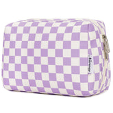Narwey sac-maquillage à carreaux violet, vue avant, design élégant et pratique pour voyage.