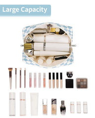 Narwey sac maquillage carreaux bleu ciel, 5 poches interieures bien organisees