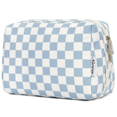 Narwey sac maquillage carreaux bleu ciel ouvert, rangement pratique voyage