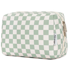 Narwey sac maquillage carreaux menthe, rangement élégant pour produits beauté en déplacement.
