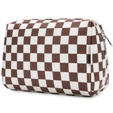 Narwey sac maquillage damier sombre grand, rangement pratique lors de voyages