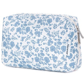 Narwey sac-maquillage floral bleu grand, rangement cosmétique organise pour les voyages
