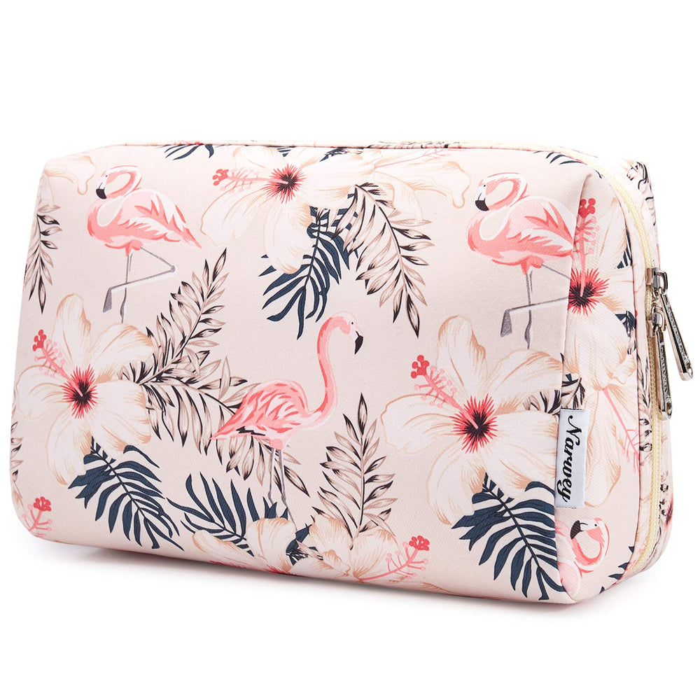 Pochette Narwey grande maquillage beige flamant, rangement pratique pour voyage.