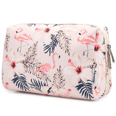 Pochette Narwey grande maquillage beige flamant, rangement pratique pour voyage.