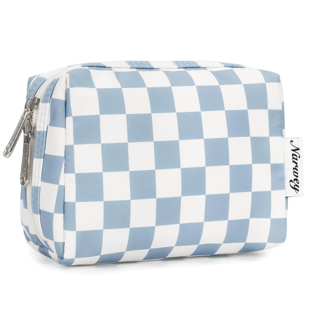 Sac Narwey maquillage mini carreaux bleu ciel, pratique pour le sac à main.