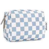 Sac Narwey maquillage mini carreaux bleu ciel, pratique pour le sac à main.