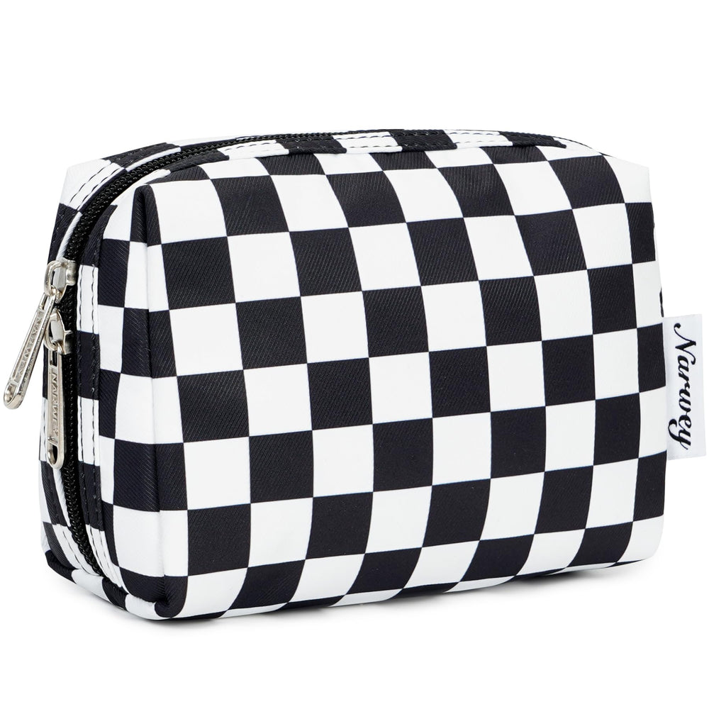 Narwey sac-maquillage petit-carreaux-noirs, vue d'ensemble pratique pour le sac à main.
