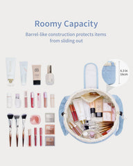 Narwey sac maquillage quilté bleu, intérieur organisé pour accès rapide.