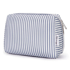 Narwey sac maquillage rayé gris bleu grand, rangement élégant pour le voyage