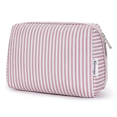Narwey sac maquillage rayé rose poussiereux vue avant, rangement élégant.