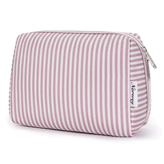 Narwey sac maquillage rayé rose poussiereux vue avant, rangement élégant.