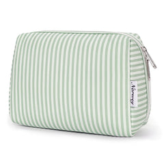 Narwey sac maquillage rayures vert mint ouvert pour accès rapide