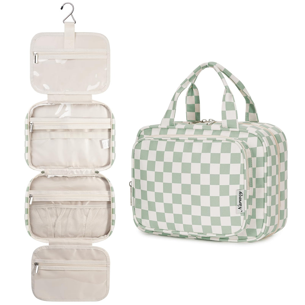 Narwey sac de toilette pendu avec motif carreaux menthe, pratique en voyage.