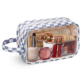 Narwey sac de toilette transparent gris bleu damier, rangement rapide des cosmétiques lors des voyages