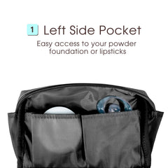 Narwey Trousse maquillage PU noir fermeture double glissière sécurisée.