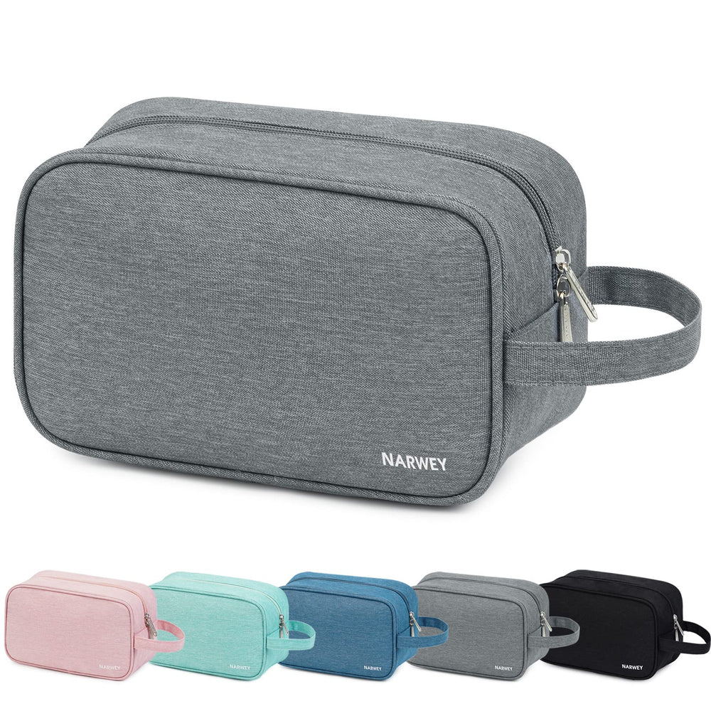 Trousse Narwey gris vue de face, grande capacité pour soins et cosmétiques.