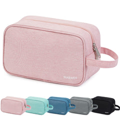 Narwey trousse de toilette rose vue de face, grande capacité pour voyager.