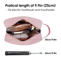 Narwey trousse de toilette rose ouverte montrant les poches internes bien organisées.