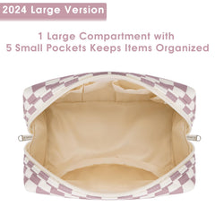Utilisation polyvalente Narwey pochette carreaux rose, idéale pour maquillage et petites fournitures