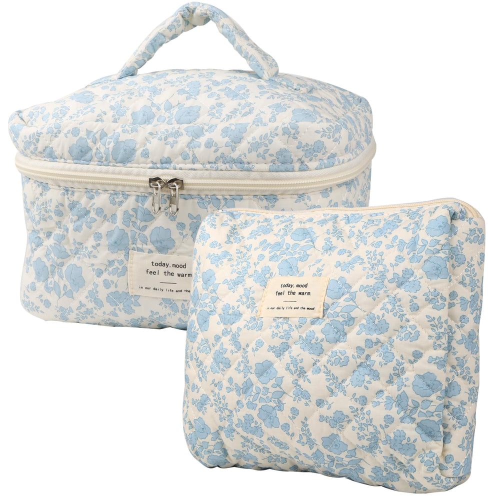 Natinsa sac maquillage coquette bleu nuit avec fleurs, rangement pratique pour le quotidien.