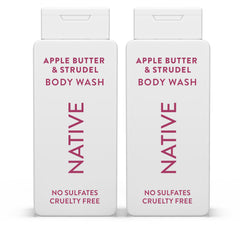 Gel douche Native Apple Butter Strudel, bouteille visible, mousse généreuse pour peau hydratée.