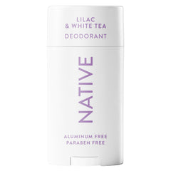 Native déodorant sans aluminium, bouteille lilas-thé blanc, fraîcheur potentielle jusqu'à 72 heures.