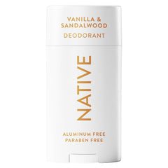Native Déodorant Vanille et Santal, emballage compact prêt à l'emploi.