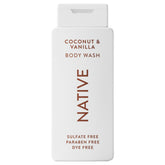 Native Gel Douche: bouteille coco-vanille, parfum agréable pour une peau douce.