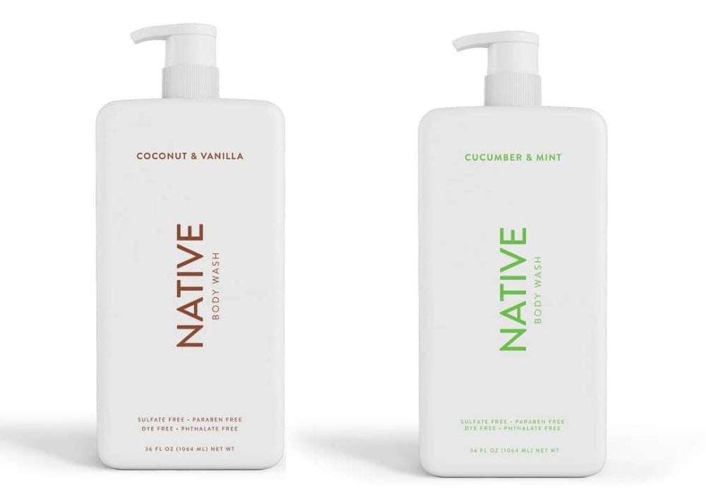 Native douche corporelle Coco Vanille, bouteille-pompe, parfum enveloppant pour une douche nourrissante.