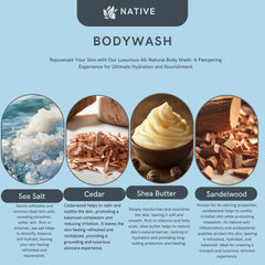 Native Gel Douche Santal et Beurre de Karité, close-up sur texture nourrissante pour la peau.