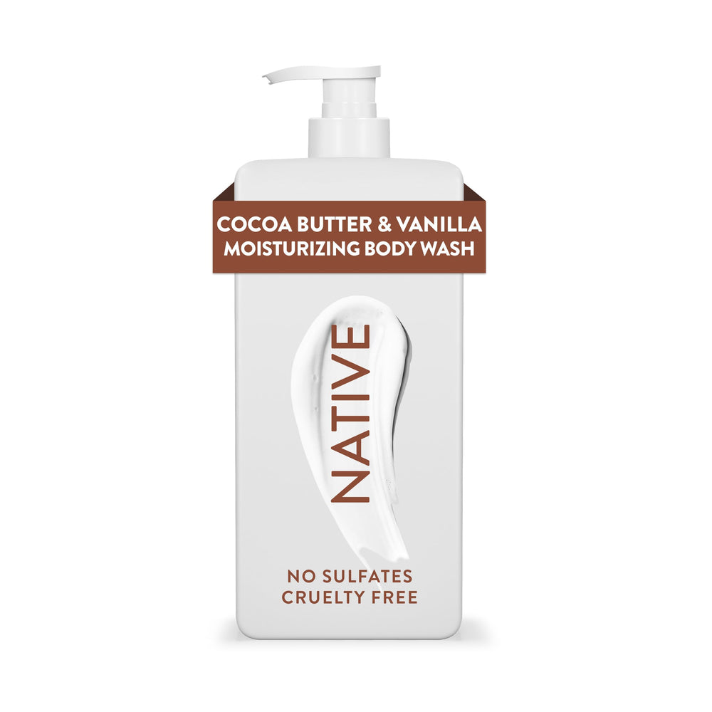 Native Douche hydratante au beurre de karité et vanille pour peau douce.