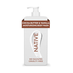 Native Douche hydratante au beurre de karité et vanille pour peau douce.