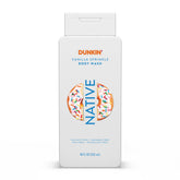 Native Gel Douche Dunkin Vanilla Sprinkle, bouteille gourmande pour une peau hydratée après la douche.