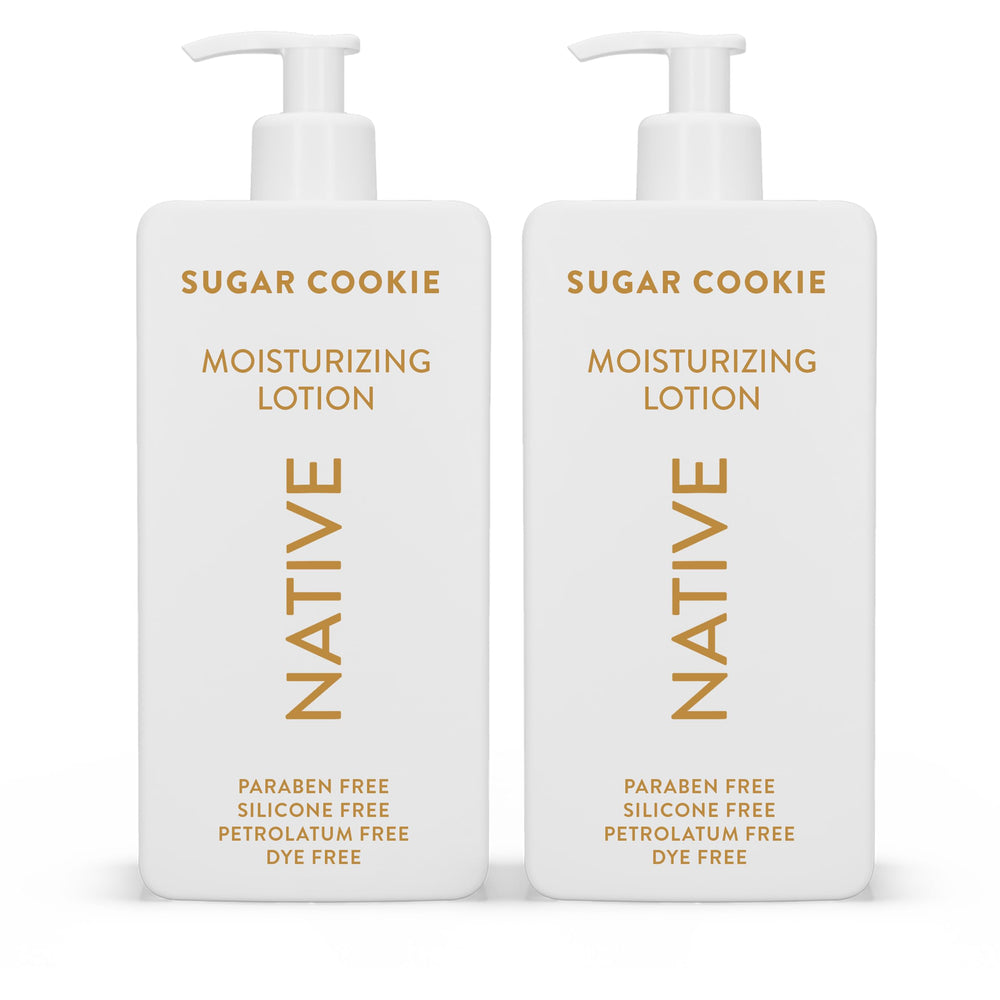 Lotion Native pour le corps Sugar Cookie, bouteille, hydratation durable et parfum festif.