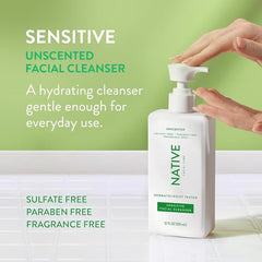 Native nettoyant visage sensible — texture légère laissant la peau nette sans brillance.
