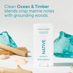 Native Ocean & Timber deodorant ingredients; under 10 clean ingredients for a simple routine.