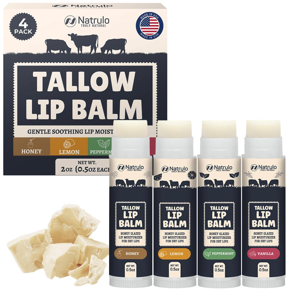 Natrulo Baume Lèvres à base de graisse de boeuf et miel pour hydratation durable.