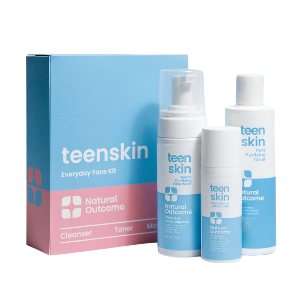 Natural Outcome kit soin ado, vue d’ensemble du trio pour une routine simplifiée.