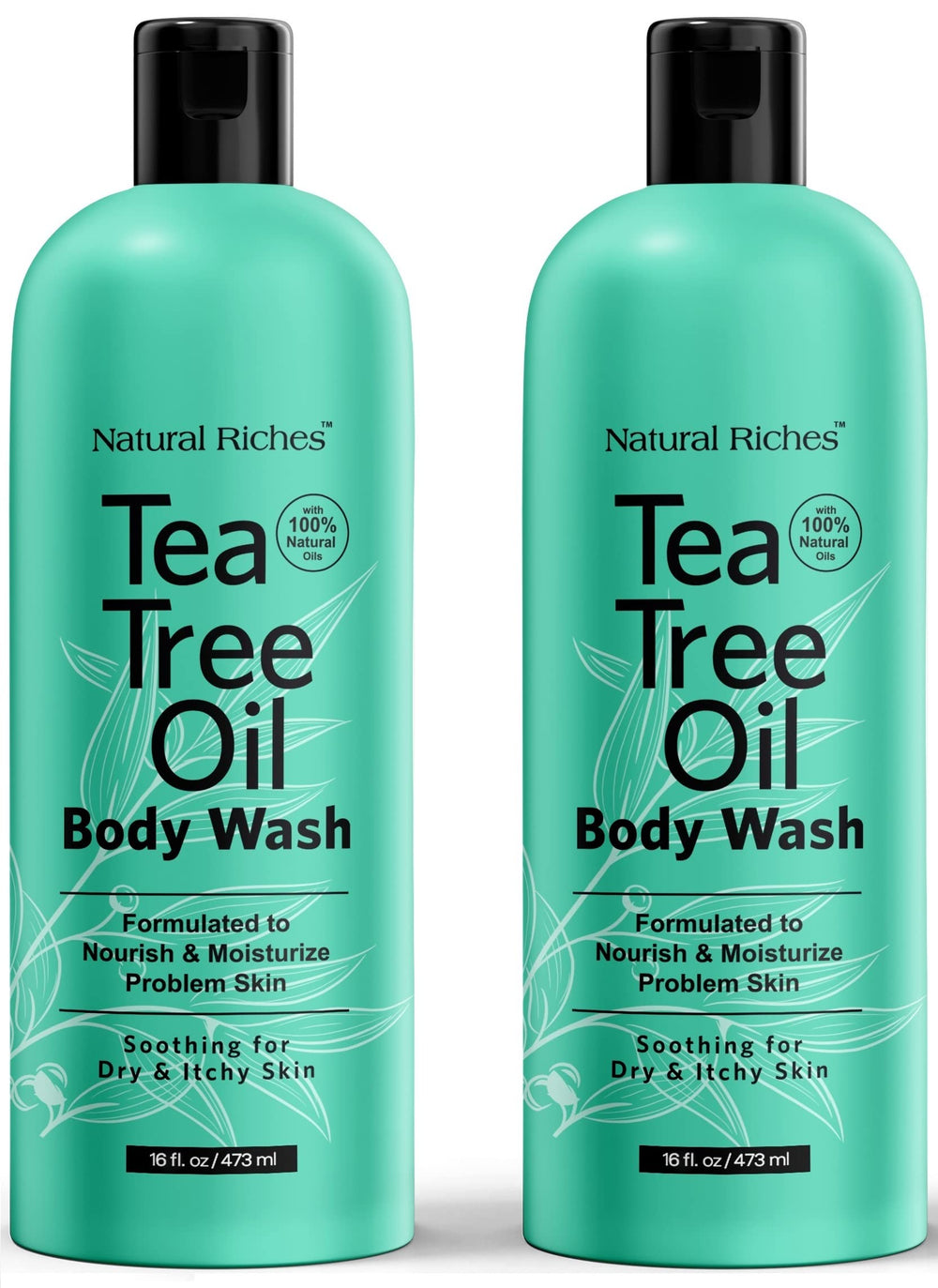 Gel douche Natural Riches, bouteille d'huile d'arbre à thé, hydratation douce.