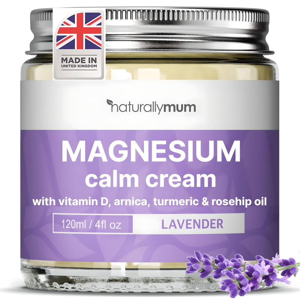 NaturallyMum Crème Magnésium Lavande dans son pot, hydratation douce.