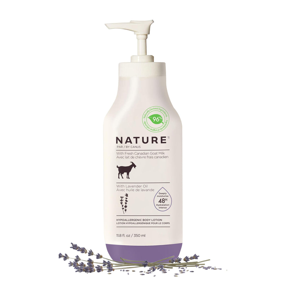 Nature by Canus — bouteille de lait chèvre lavande pour une hydratation douce et quotidienne.