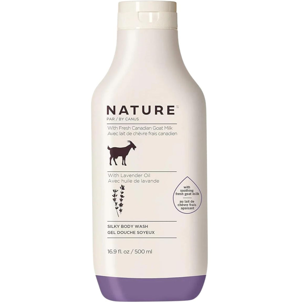 Nature par Canus, gel douche lavande en bouteille, hydratation douce pour la peau au quotidien