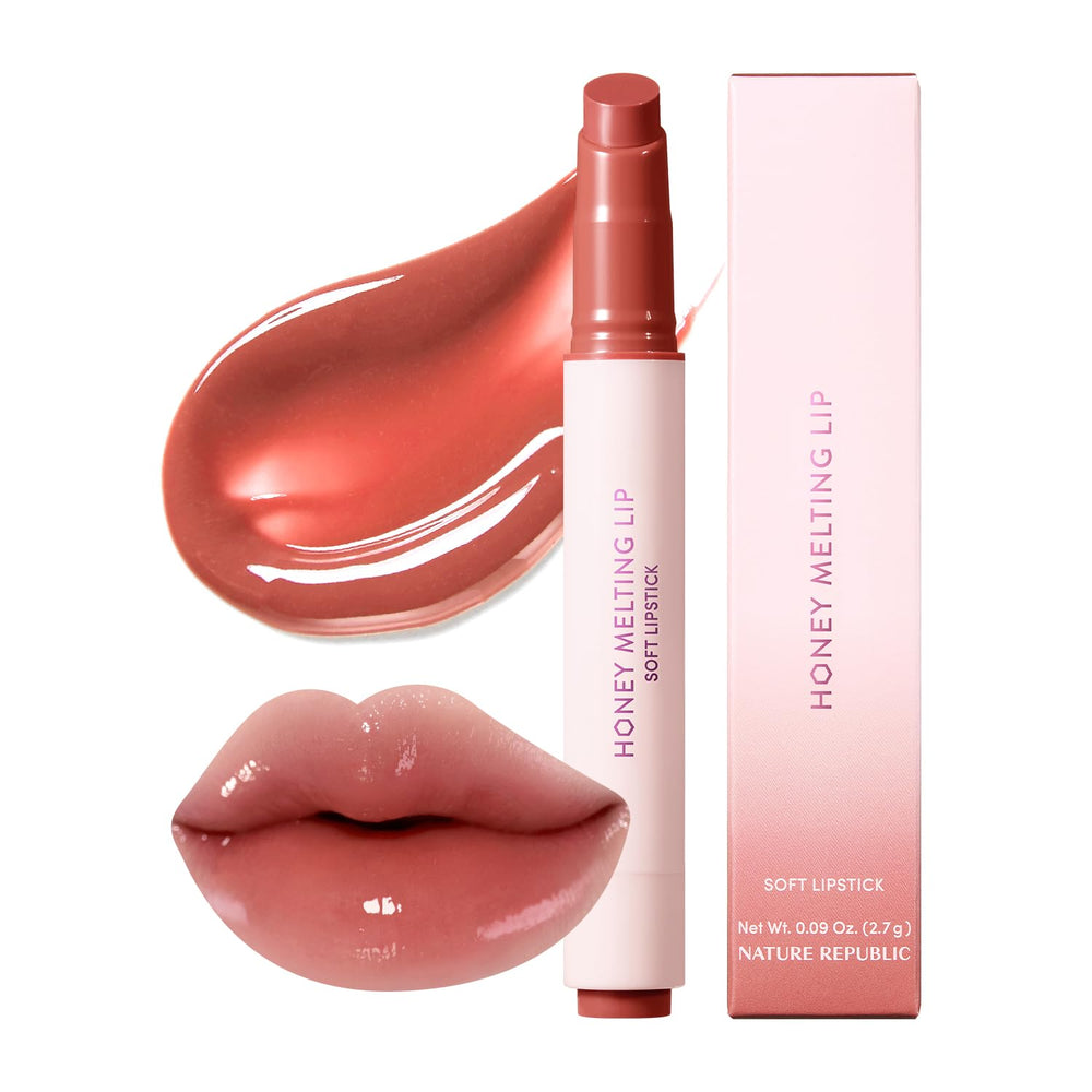 Nature Republic baume-levres miel rose-corail, texture fondante et hydratante.