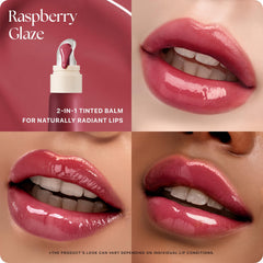 Nature Republic échantillon teinte rose montre l'effet brillance légère des lèvres.