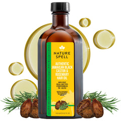 Nature Spell huile ricin noir jamaïcain et romarin, bouteille montrée, pour des racines renforcées.