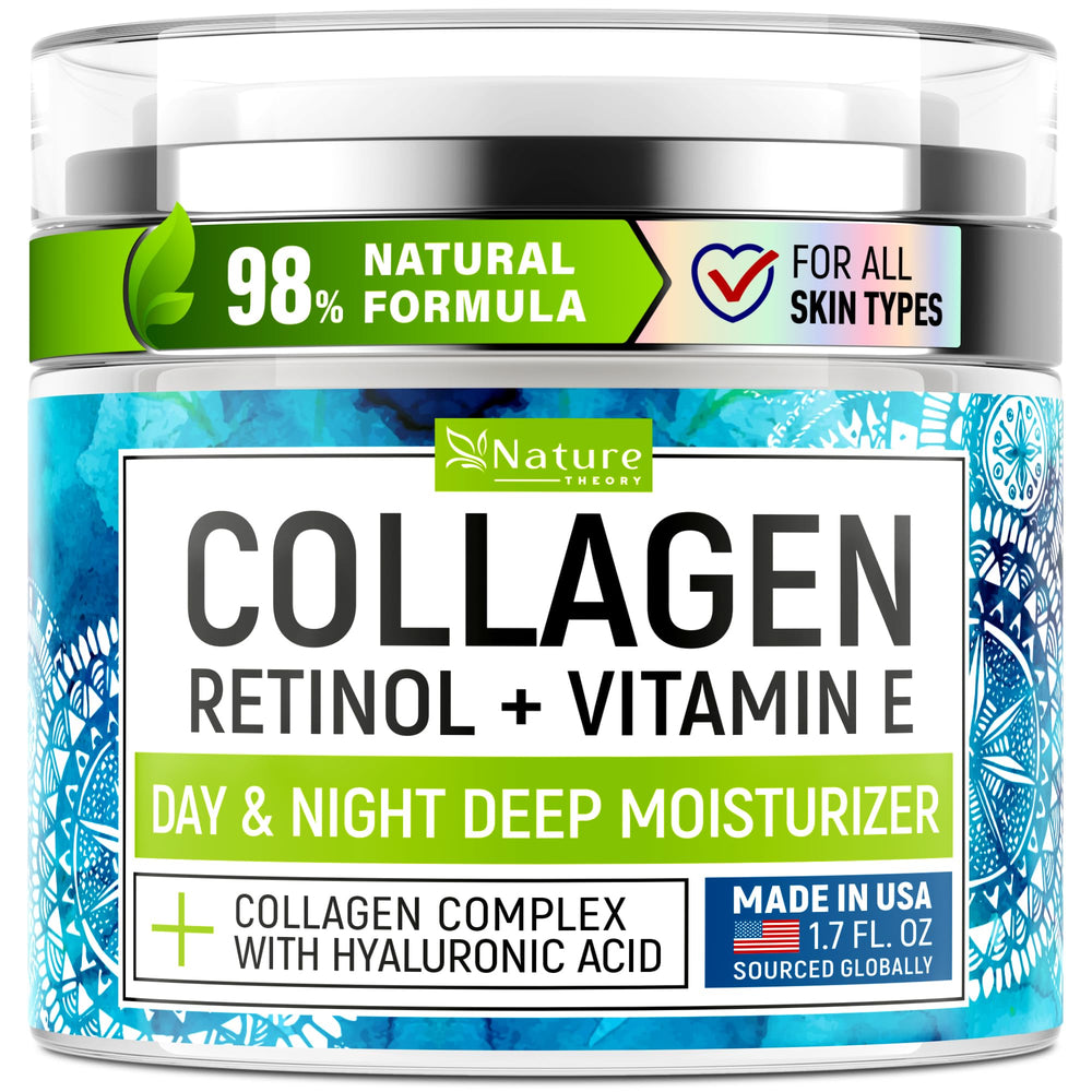 Nature Theory Crème visage collagène retinol hyaluronique avec pompe, hydratation durable.