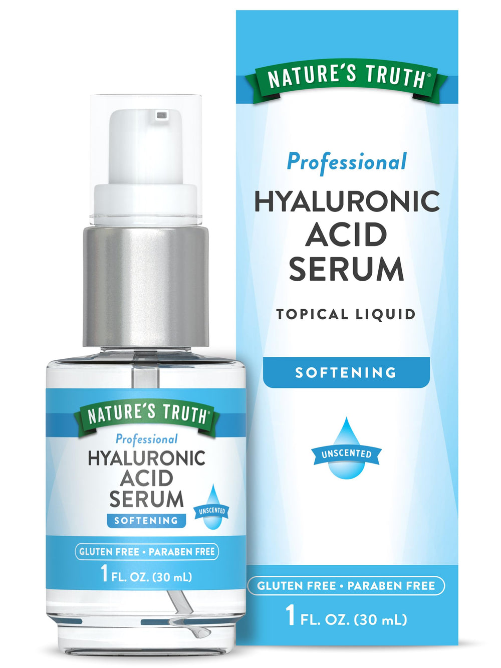 Sérum Hyaluronique Nature's Truth dans sa bouteille de 30 ml prête à hydrater.