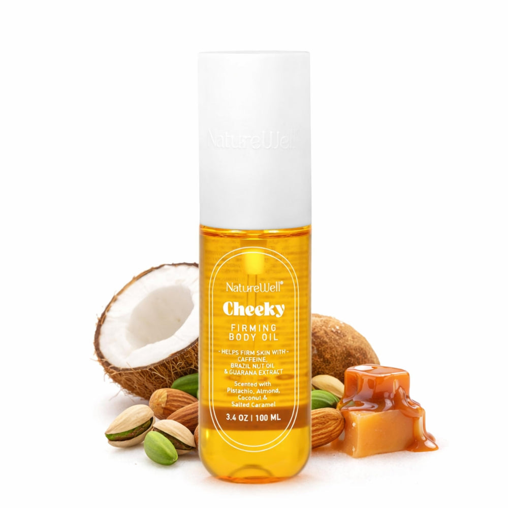 NATURE WELL Cheeky Firming Oil bottle promotes firm, nourished skin.