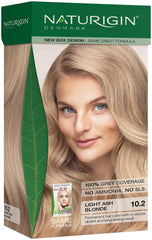Naturigin coloration permanente blond cendre clair 10.2A, couverture gris parfaite et longue tenue.