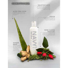 NAVY Hair Care - ingrédients clés avec panthenol et romarin pour nourrir en douceur.